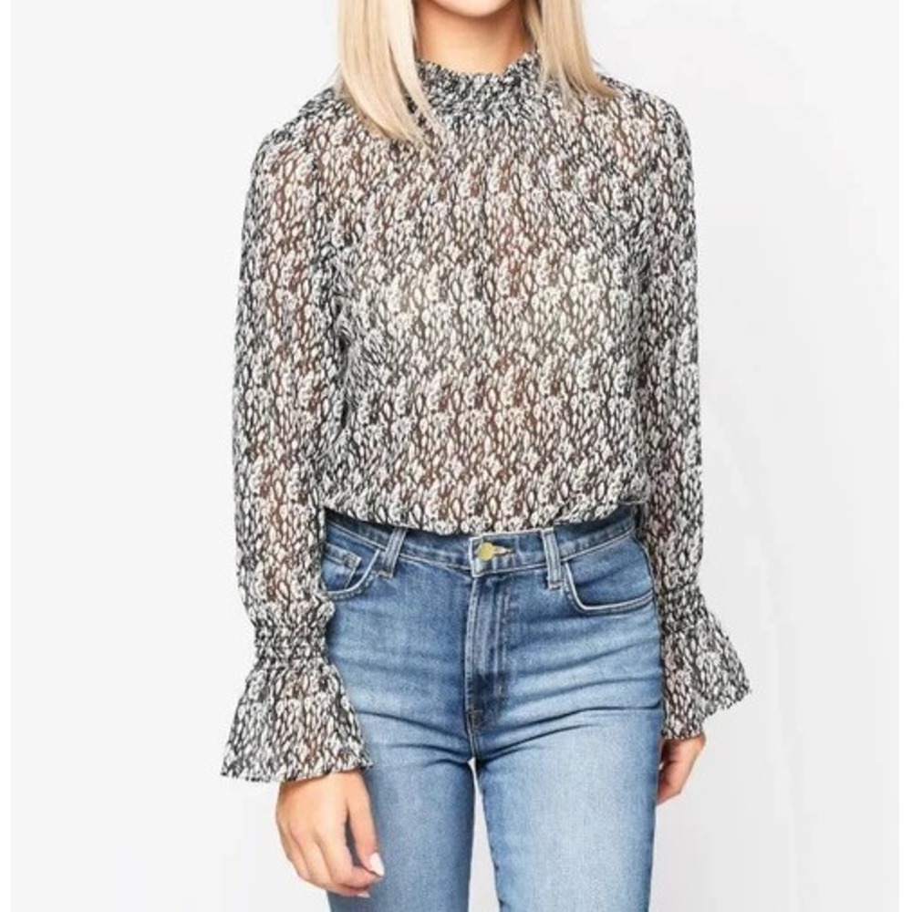 Misa Los Angeles Smocked Blouse Snake Print Size Medium Cottagecore‎ Giana NEW